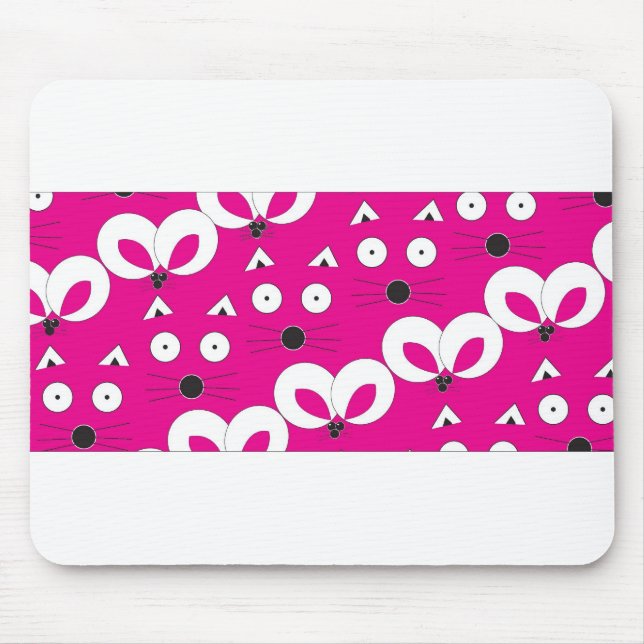 Mousepad Padrão de Rato Gato Rosa Quente (Frente)