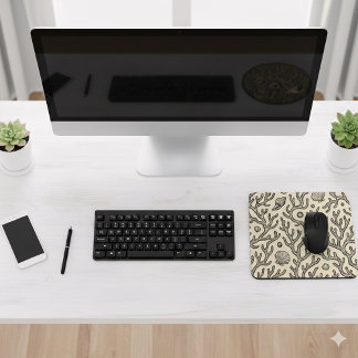 Mousepad padrão de recife de coral desenhado à mão em bege 