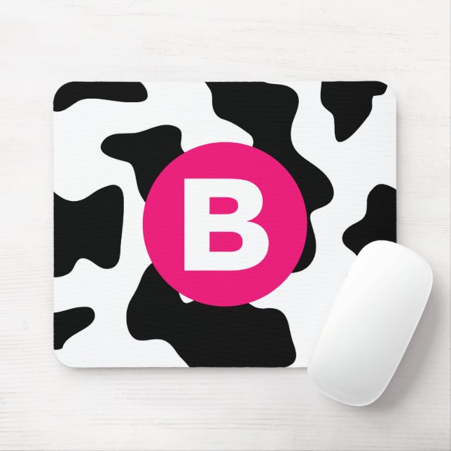 Mousepad Padrão de Remendo de Vaca Excêntrico Monograma Ros (Com mouse)