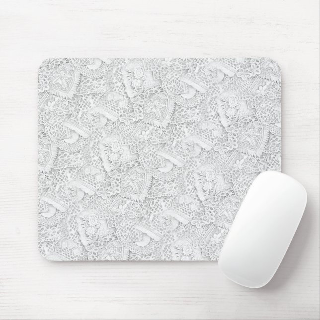Mousepad Padrão de rendas brancas prateadas (Com mouse)