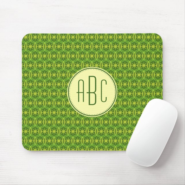 Mousepad Padrão de roda de bicicleta verde amarelo monogram (Com mouse)