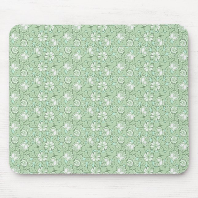 Mousepad Padrão de rosa em verde claro (Frente)