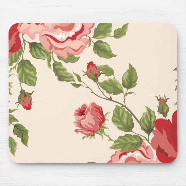 Mousepad Padrão de Rosas vermelhas rosa Bonito elegante (Frente)