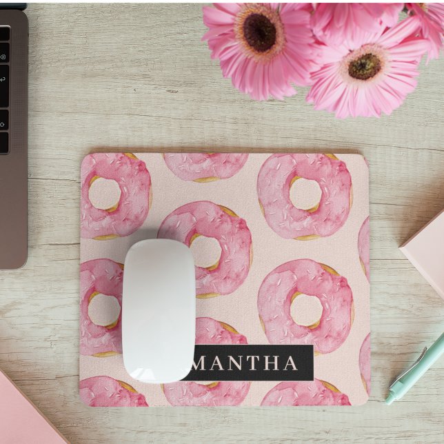 Mousepad Padrão de Rosquinhas de Aquarela Rosa Moderna com  (Criador carregado)