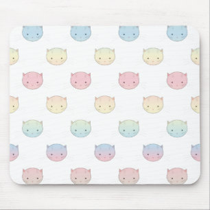 Mousepad Padrão de Rostos de Gatinho Pastel Fofo
