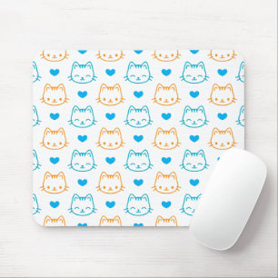 Mousepad Padrão de Rostos de Gato Turquesa e Laranja Kawaii