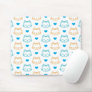 Mousepad Padrão de Rostos de Gato Turquesa e Laranja Kawaii