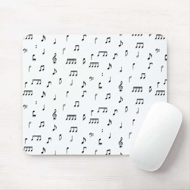Mousepad Padrão de Símbolo de Notas Musicais Pretas e Branc (Com mouse)