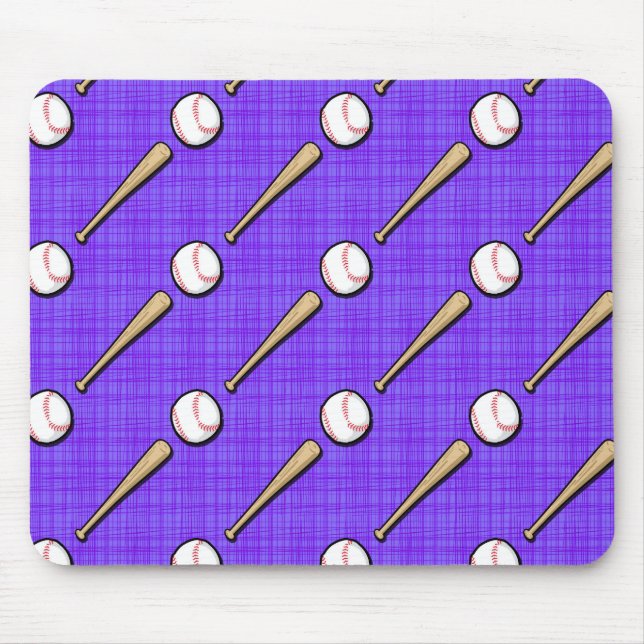 Mousepad Padrão de Softball branco e roxo (Frente)
