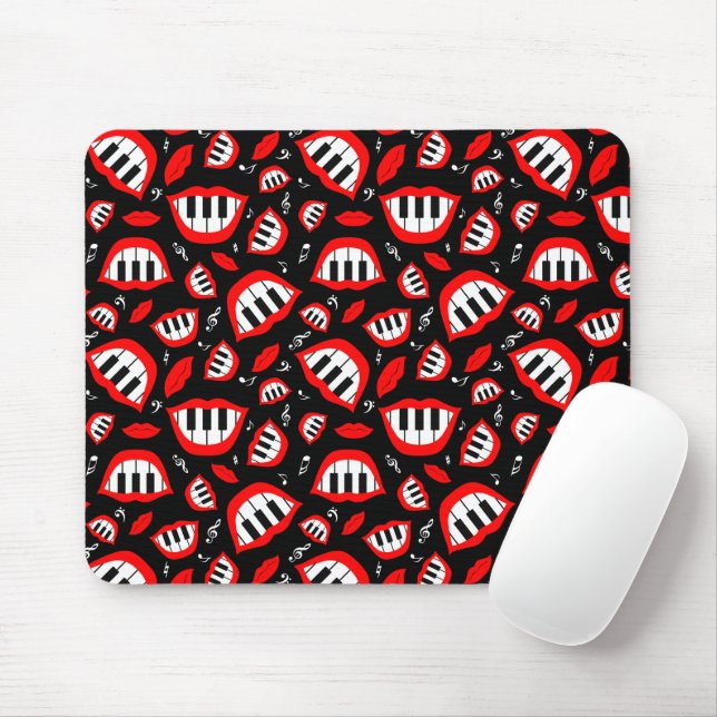 Mousepad Padrão de sorriso de piano em fundo preto (Com mouse)