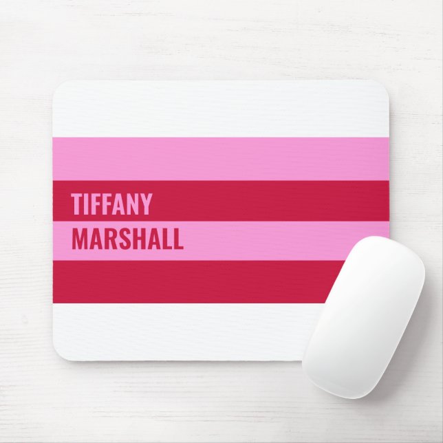 Mousepad Padrão de Stripes Rosa e Vermelho Personalizado (Com mouse)