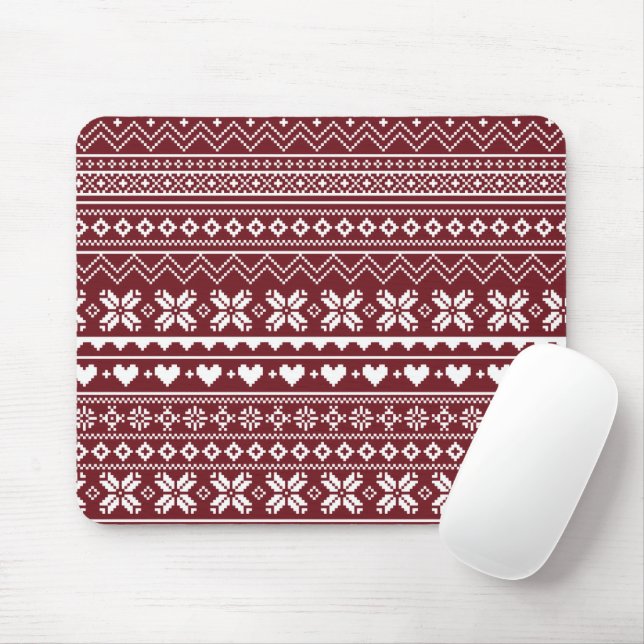 Mousepad Padrão de Suéter de Natal Clássico Vermelho (Com mouse)