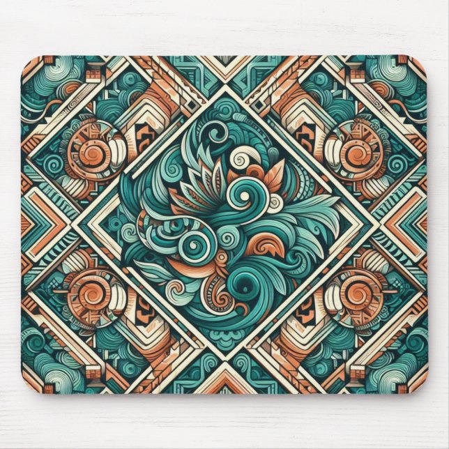 Mousepad Padrão de Teal e Terracotta inspirado no asttec (Frente)