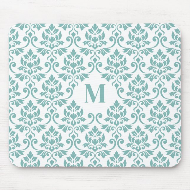 Mousepad Padrão de Teal Feuille Damask (Personalizado) (Frente)