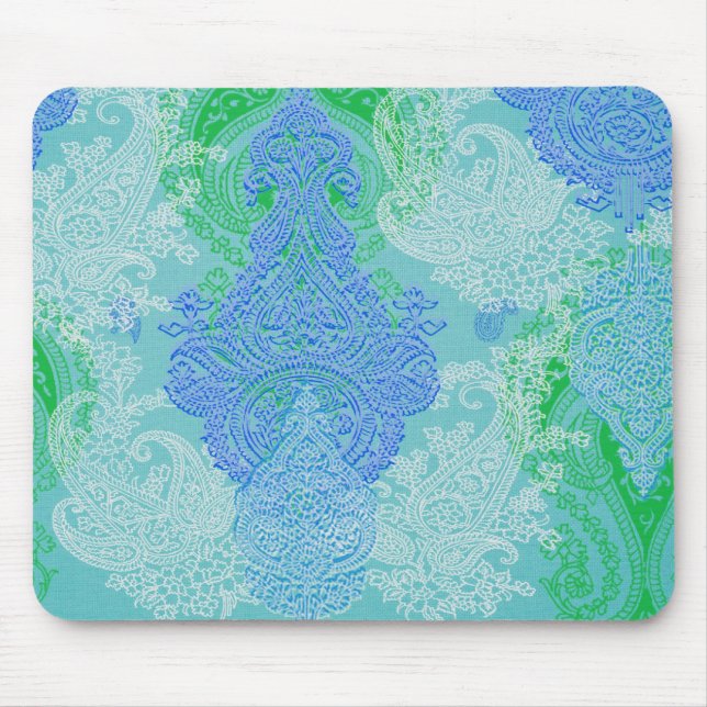 Mousepad Padrão de tecido de flores de árvore azul-azul-aqu (Frente)