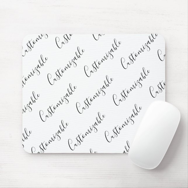 Mousepad Padrão de Texto de Script Moderno Editável | Preto (Com mouse)