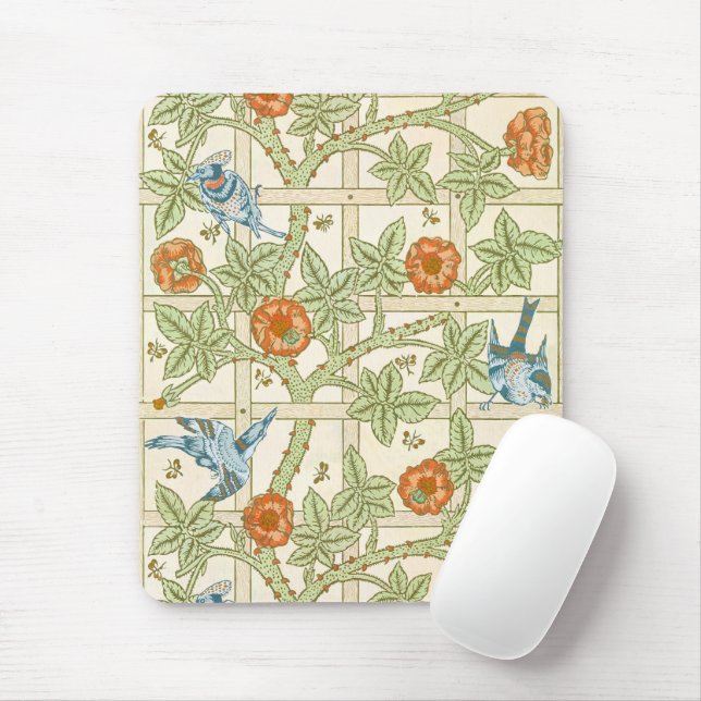 Mousepad Padrão de Treliça de Rosa e Pássaro Sem Costura de (Com mouse)