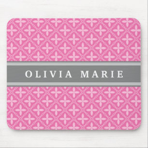 Mousepad Padrão de Treliça Floral Rosa Cinza Nome