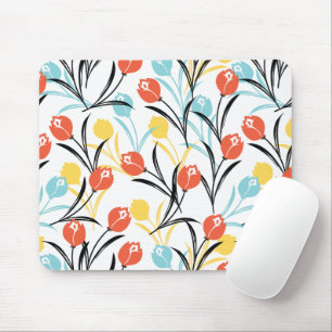 Mousepad Padrão de Tulipas Vibrante Design Floral em Branco