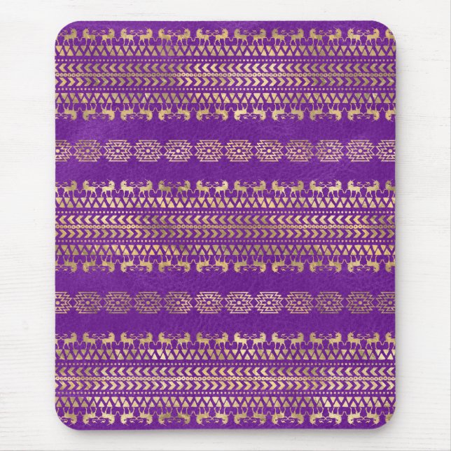 Mousepad Padrão de Unicórnio Boêmiano Roxo e Dourado (Frente)