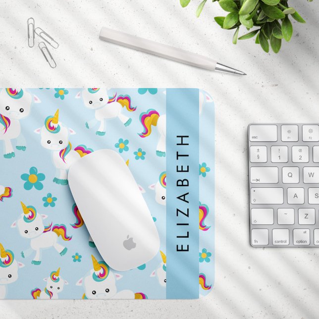 Mousepad Padrão De Unicórnios, Unicórnios Bonitos, Seu Nome (Criador carregado)