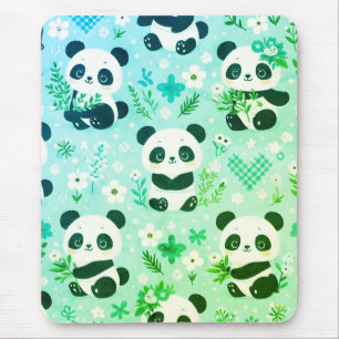 Mousepad Padrão de Urso Panda Impressão Verde