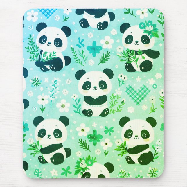 Mousepad Padrão de Urso Panda Impressão Verde (Frente)