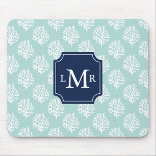 Mousepad Padrão de Verão da Casa Negra e Monograma Azul