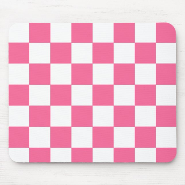 Mousepad Padrão de Verificação Branco Cor-de-Rosa (Frente)