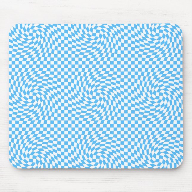 Mousepad Padrão de Verificação de Chic Azul Claro e Branco (Frente)