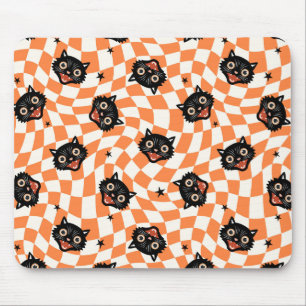 Mousepad Padrão de Verificação de Laranja de Gato Preto Ret