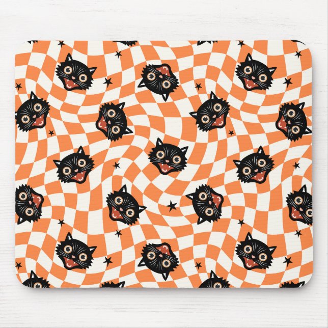 Mousepad Padrão de Verificação de Laranja de Gato Preto Ret (Frente)