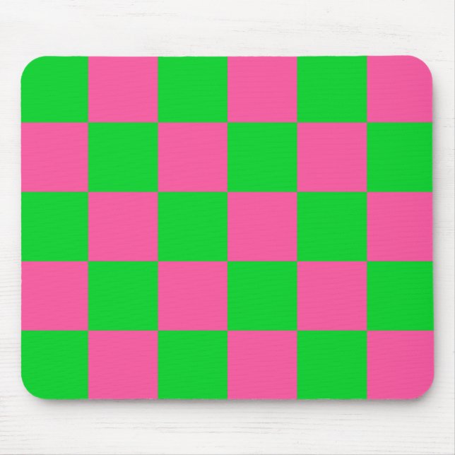 Mousepad Padrão de Verificação Verde Cor-de-Rosa (Frente)
