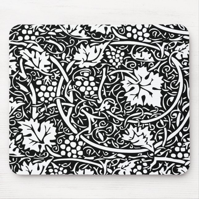 Mousepad Padrão de videira preta e branca de William Morris (Frente)