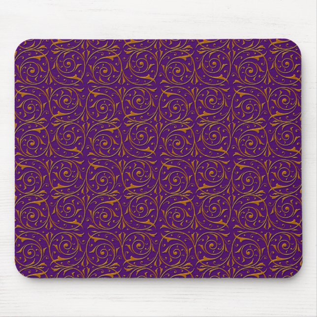 Mousepad Padrão de Videira Roxo e Dourado (Frente)