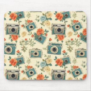 Mousepad Padrão de Vintage Floral & Camera