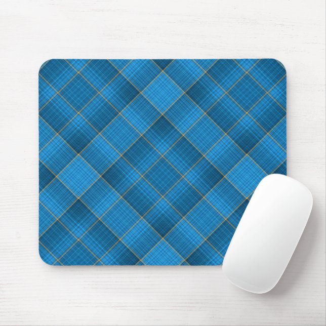 Mousepad Padrão de Xadrez Azul Ângulo (Com mouse)