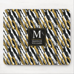 Mousepad Padrão de Zebra Animal Branco com Brilho Dourado e