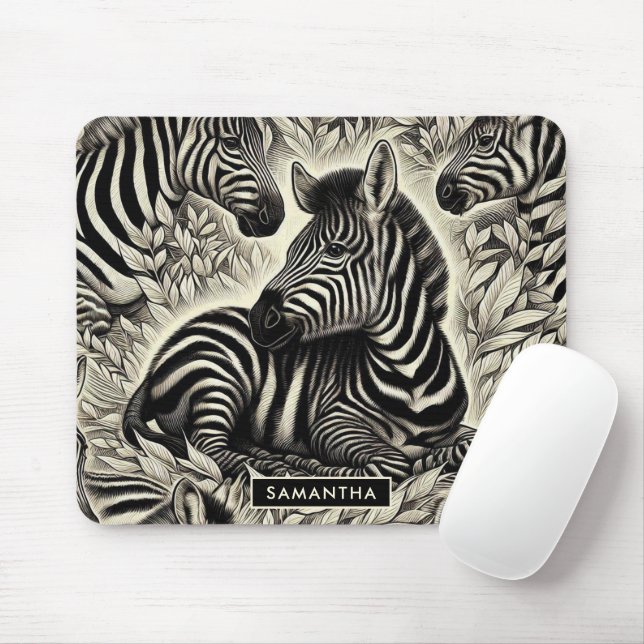 Mousepad Padrão de Zebra da Vintage Cute (Com mouse)