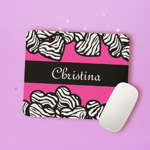 Mousepad Padrão de zebra preto-e-rosa-quente e branco