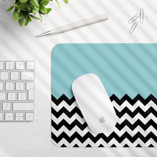 Mousepad Padrão de ziguezague preto e branco, Chevron, azul (Criador carregado)