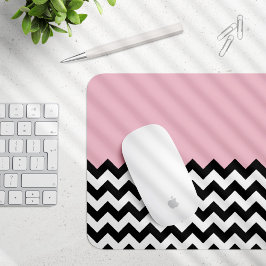 Mousepad Padrão de ziguezague preto e branco, Chevron, rosa