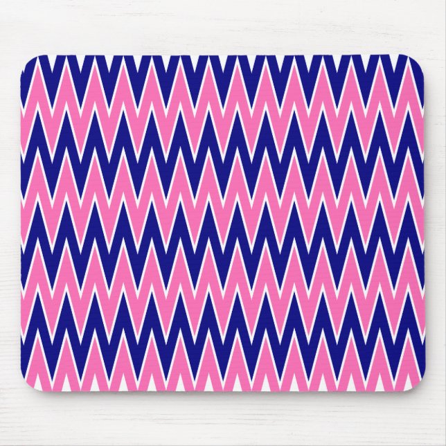 Mousepad Padrão de Zigzag Azul-Rosa-Quente e Marinho (Frente)