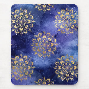 Mousepad Padrão Dharma Mandala da Galáxia Dourada e Azul
