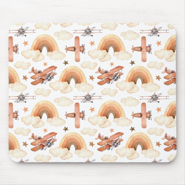 Mousepad Padrão do avião arco-íris de cor d'água (Frente)