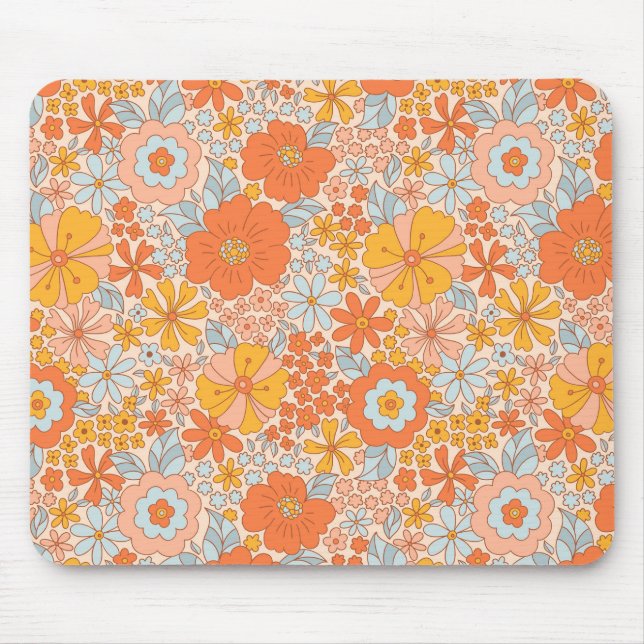 Mousepad Padrão do Flor Retro Laranja (Frente)