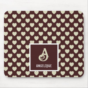 Mousepad Padrão do Monograma de Corações Vermelhos e Verdes