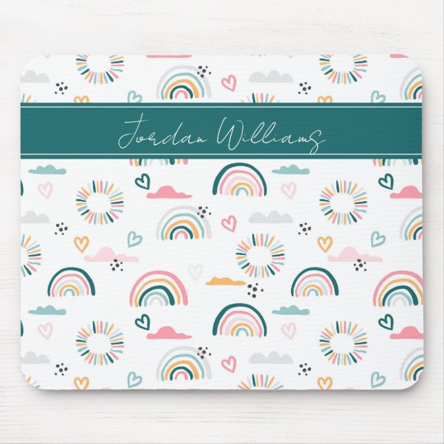 Mousepad Padrão do Rainbows e Corações (Frente)
