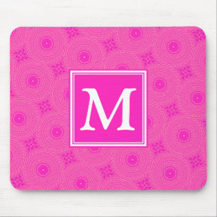 Mousepad Padrão dos círculos rosa a quente do monograma
