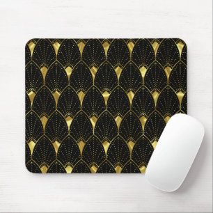 Mousepad Padrão Dourado De Arte Brilhante Em Fundo Preto